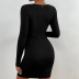 solid color low cut knitted long-sleeved dress NSYSQ139020