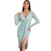 solid color Long Sleeve V-Neck Knitted sheath dress NSYSQ139021