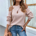 halter neck lantern sleeve knitted solid color sweater NSMMY139022