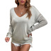 solid color hollow V-neck pullover knitted sweater NSMMY139024