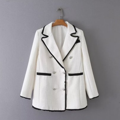 Lapel Long Sleeve Woolen Stitching Suit Jacket NSAM139032