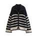 long sleeve turtleneck full zipper striped knitted cardigan NSAM139038