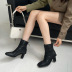 square head solid color rear zipper cylindrical thick high heel boots NSZLX139048
