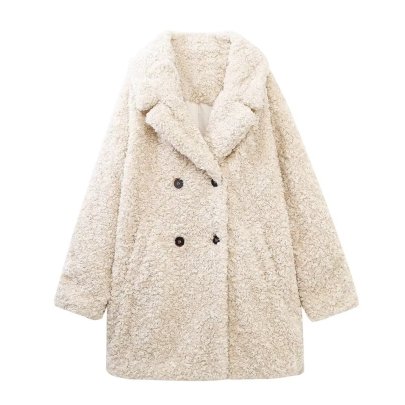 Solid Color Faux Fur Double Breasted Coat NSAM139056
