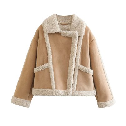 Lamb Wool Fleece Double-sided Crop Jacket NSAM139062