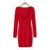 solid color retro slim side slit long sleeve knitted bottoming dress NSZQW139069