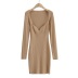 solid color retro slim side slit long sleeve knitted bottoming dress NSZQW139069