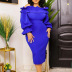 solid color one-word neck ruffle stitching long-sleeved slim prom dress NSGML138056
