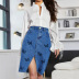 butterflies printed high waist denim slit sheath skirt NSGYY138060