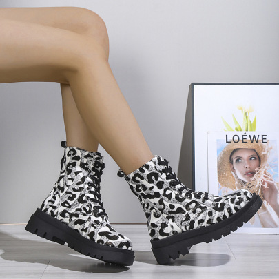 British Style Low-heeled Leopard Print Boots NSYBJ138083