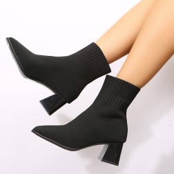 Solid Color British Style Thick High Heels Knitted Boots NSYBJ138086