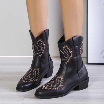Embroidered Ethnic Style Wedge Short Boots NSYBJ138095