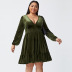 plus size solid color V-neck waist slim long-sleeved velvet dress NSYSQ138098