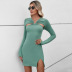 solid color V-neck hollow slit long-sleeved sheath dress NSYSQ138100