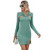 solid color V-neck hollow slit long-sleeved sheath dress NSYSQ138100