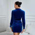 solid color V-neck waist long-sleeved velvet sheath dress NSYSQ138101