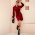 solid color with belt single-breasted lapel velvet long-sleeved shirt dress NSYSQ138102