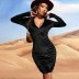 solid color V-neck waist velvet long-sleeved sheath dress NSYSQ138106