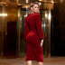 solid color long-sleeved mid-length velvet prom dress NSYSQ138107