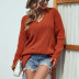 solid color V-neck ripped tassel long sleeve mid-length sweater NSMMY138110