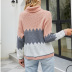 color-blocking turtleneck lapel pullover long sleeve sweater NSMMY138112