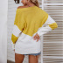 V-neck contrast color pullover long sleeve knitted sweater NSMMY138114