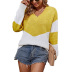 V-neck contrast color pullover long sleeve knitted sweater NSMMY138114