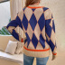 contrast color diamond pullover round neck sweater NSMMY138116