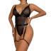 solid color striped hollow mesh with leg ring one-piece underwear NSMXF138119