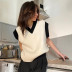 Splicing knitted retro V-neck loose pullover waistcoat NSZQW138122