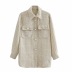 long sleeve lapel pearl button long shirt jacket NSZQW138123