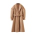 Abrigo largo de lana con cintura y cinturón de manga abullonada de color sólido retro NSZQW138124