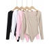 solid color Splicing square neck slim pullover long-sleeved bottoming jumpsuit NSZQW138127