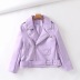 solid color lapel loose waist zipper PU leather jacket NSZQW138129