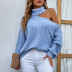 solid color lapel single shoulder hollow pullover sweater NSMMY138135