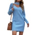 solid color halter neck beaded long sleeve knitted dress NSMMY138136