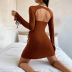 solid color open backs waist long-sleeved slit prom dress NSYSQ138142