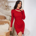 solid color hollow waist knitted long-sleeved dress NSYSQ138143