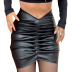 solid color high waist pleated PU short sheath skirt NSPBY138153