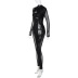 solid color stitching mesh round neck back zipper long-sleeved jumpsuit NSPBY138155