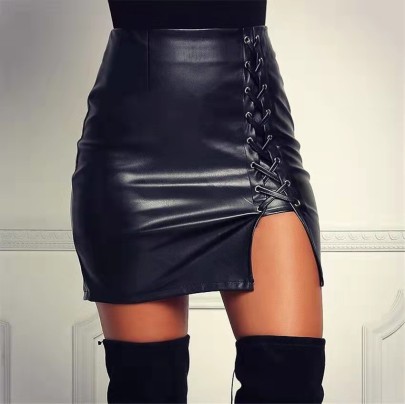 Solid Color Straps High Waist Slit Sheath Skirt NSPBY138156