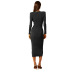 solid color low-cut straps waist tight shoulder pad dress NSXLY138162