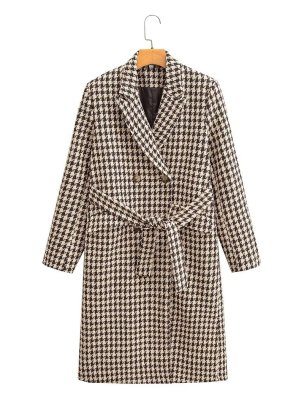 Checked Pattern Double-breasted Long Coat NSAM139072