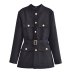 solid color round neck single-breasted belt suit jacket NSAM139075