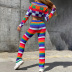 contrast color woolen long-sleeved slim top high waist trousers set NSDLS139103