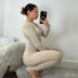 solid color striped knitted long-sleeved jumpsuit NSFD139108