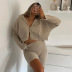 solid color core-spun long-sleeved cardigan high waist tight shorts NSFD139110