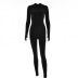 solid color long-sleeved round neck tight zipper jumpsuit NSFD139115