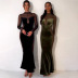 hollow see-through long-sleeved round neck halter dress NSFD139118