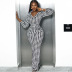 houndstooth print tight tie waist long-sleeved jumpsuit NSJYF139123